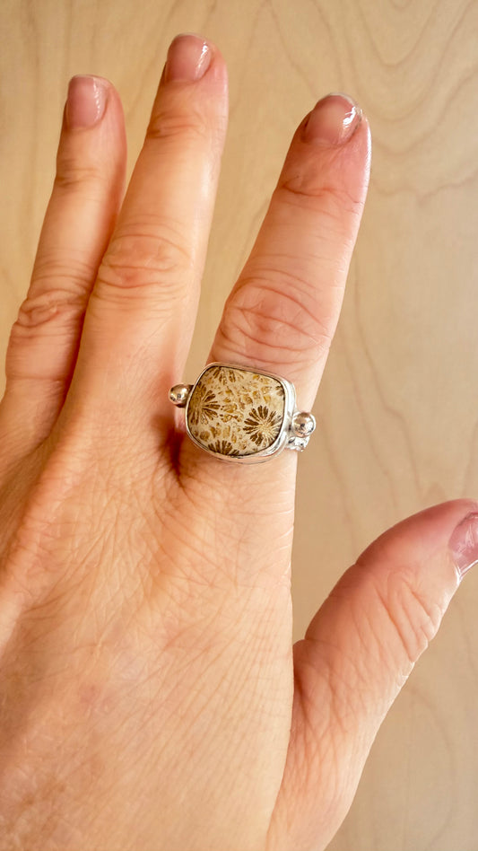 Fossilized Coral Ring Size 8.5