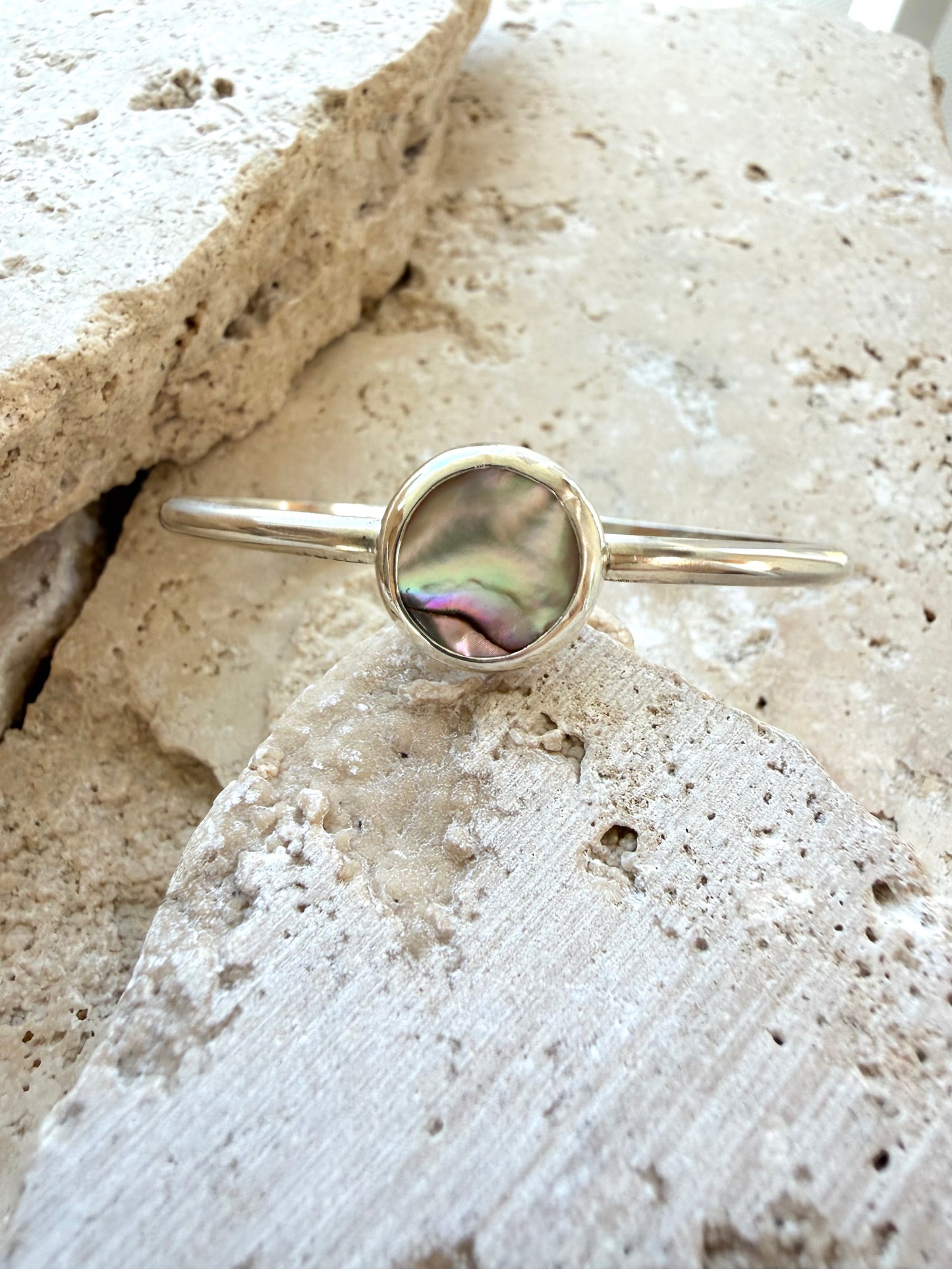 Abalone Coin Cuff Sterling Silver
