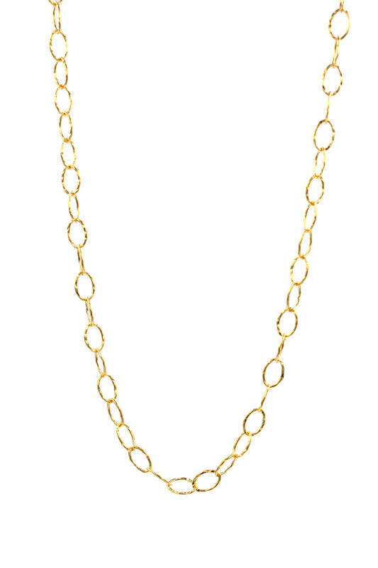 Hammered Oval Charm Chain Necklace
