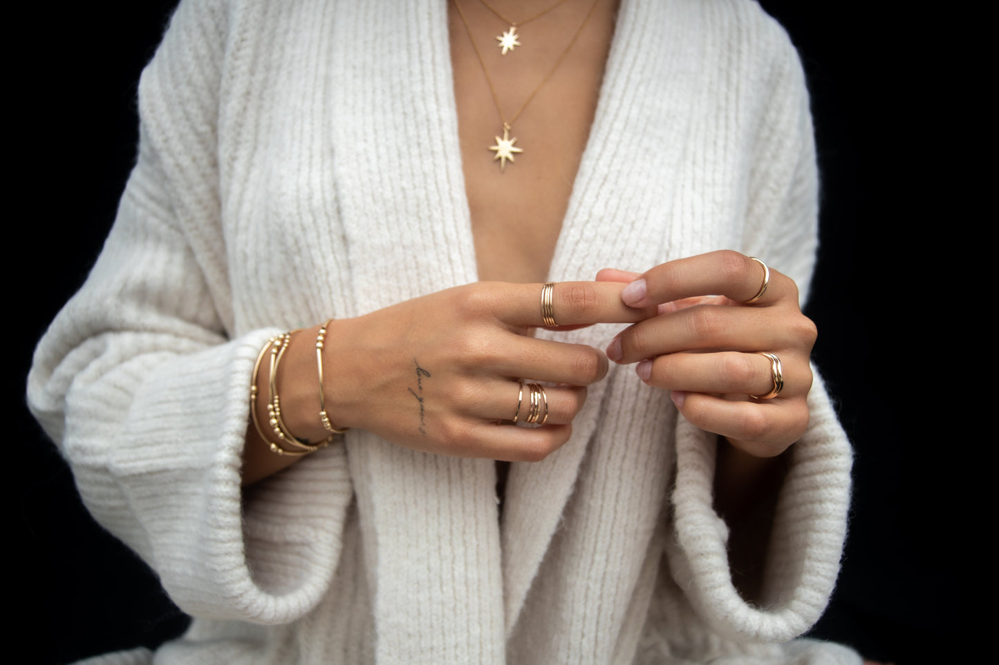 Thin Hammered Stack Ring