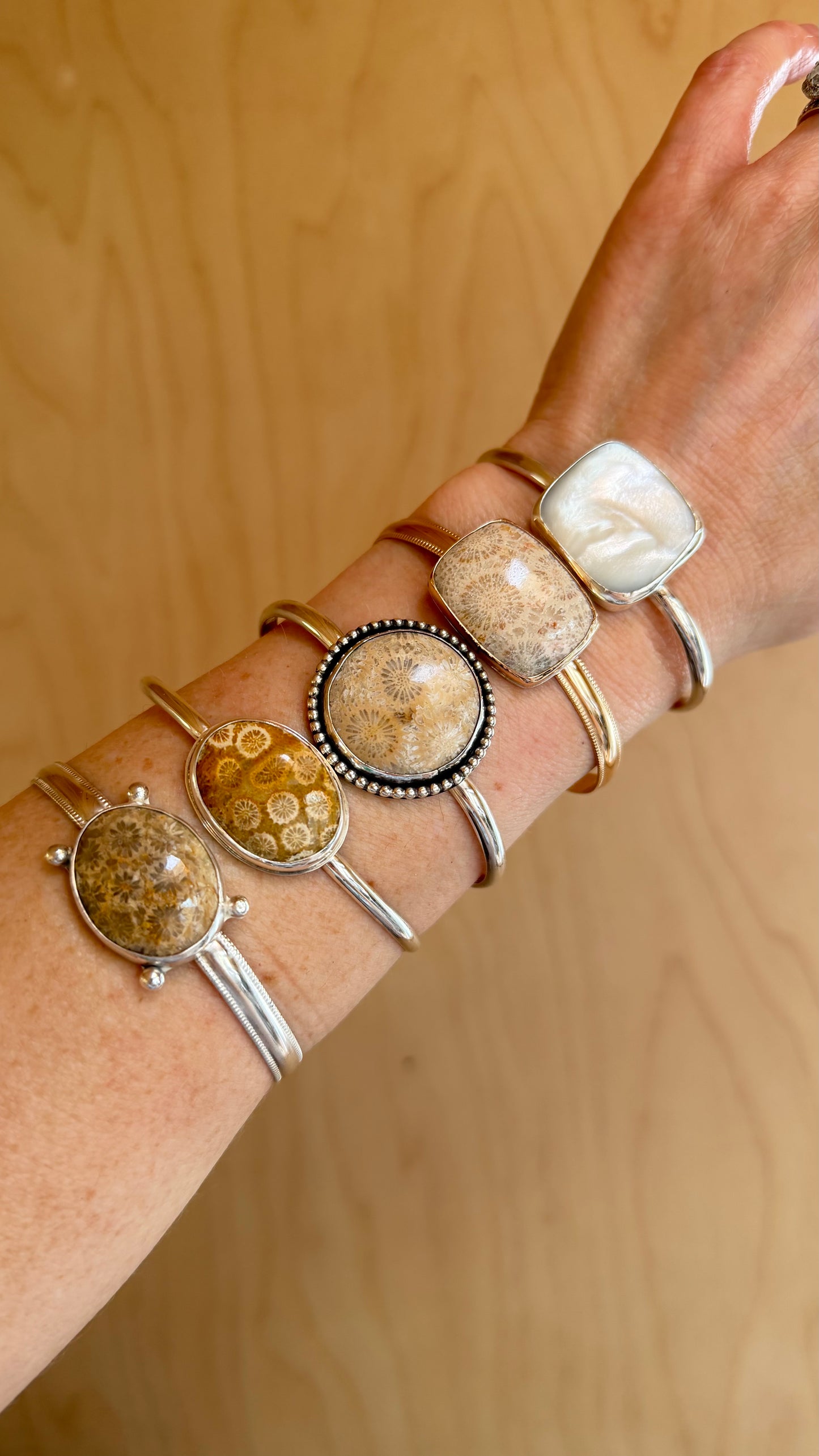 Fossilized Coral Gold Filled Cuff