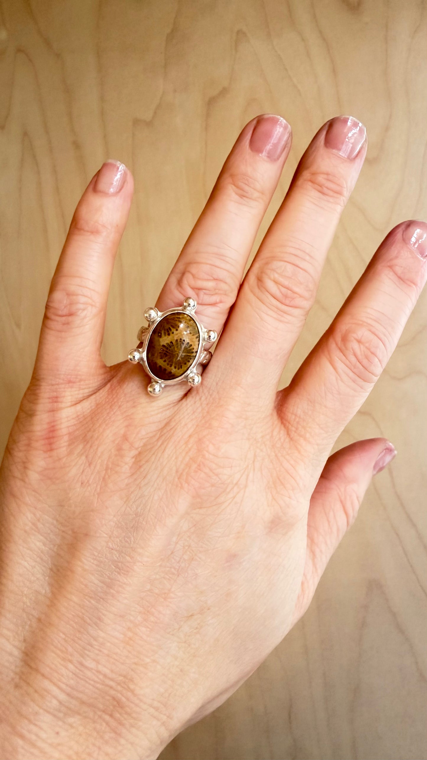 Sunshine Fossilized Coral Ring Size 7