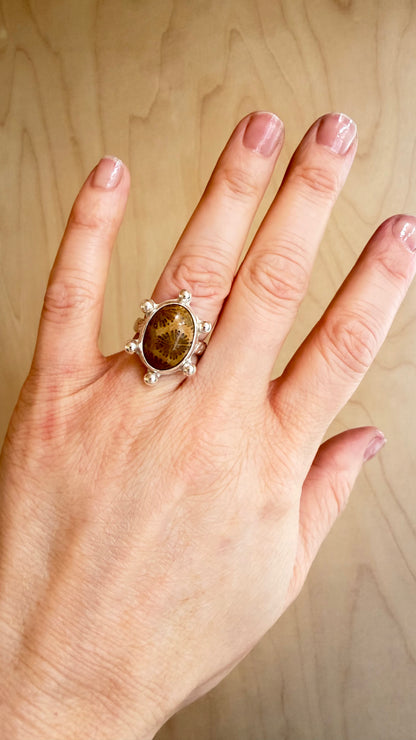 Sunshine Fossilized Coral Ring Size 7