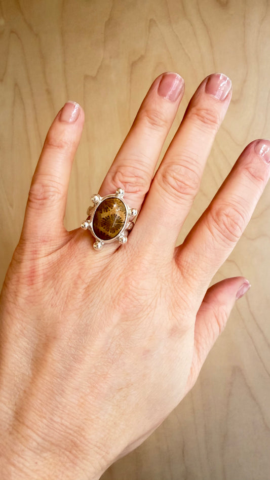 Sunshine Fossilized Coral Ring Size 7