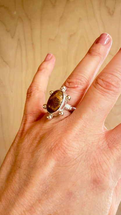 Sunshine Fossilized Coral Ring Size 7