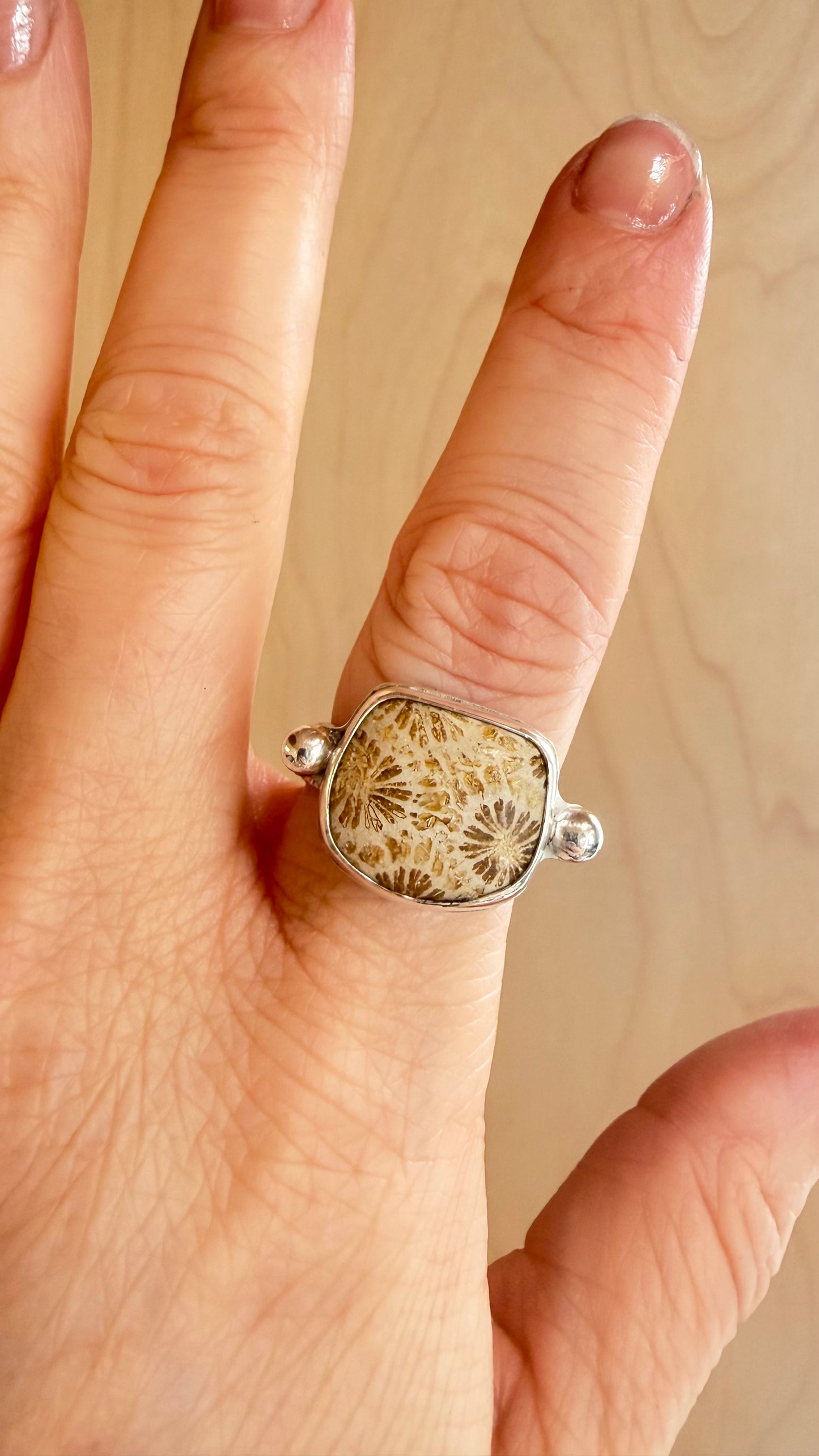 Fossilized Coral Ring Size 8.5