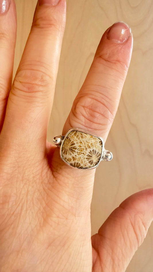 Fossilized Coral Ring Size 8.5
