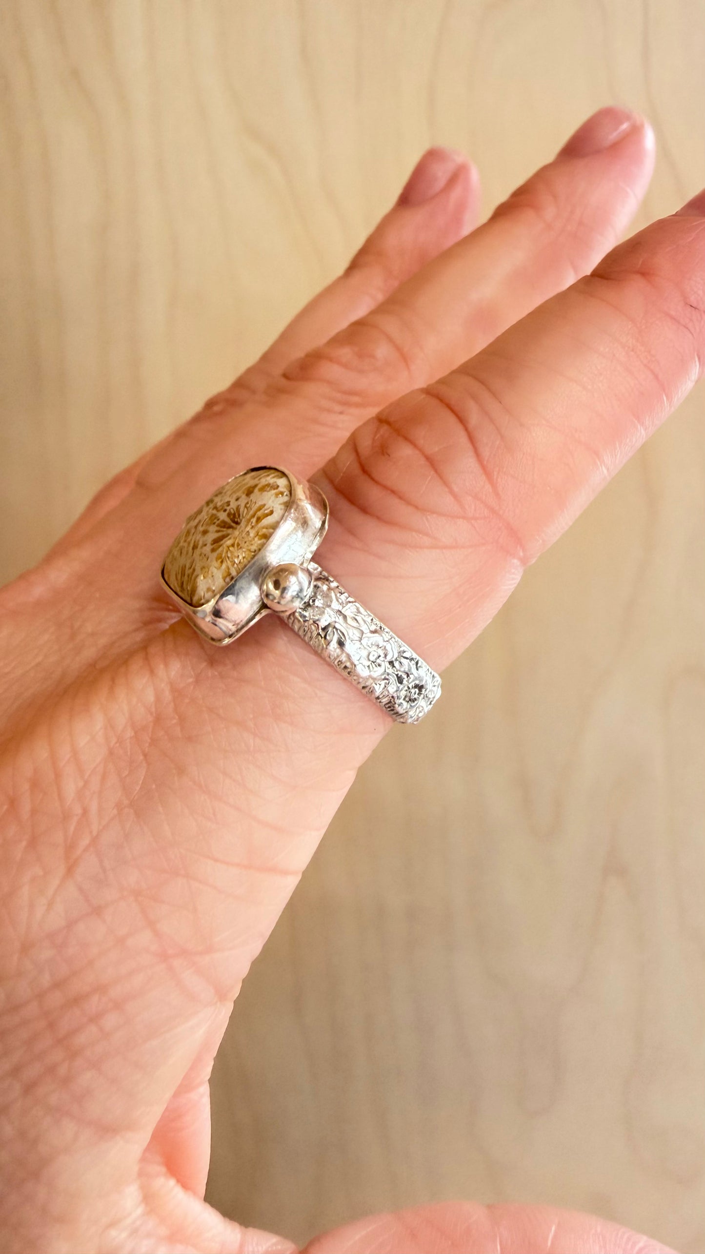 Fossilized Coral Ring Size 8.5