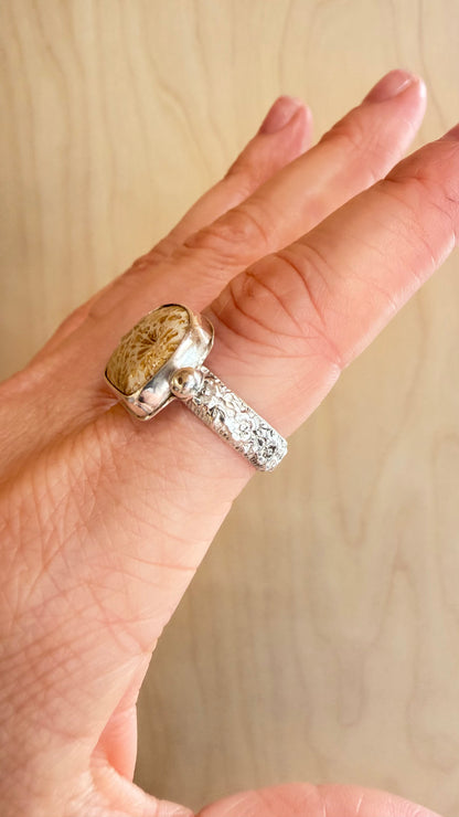 Fossilized Coral Ring Size 8.5