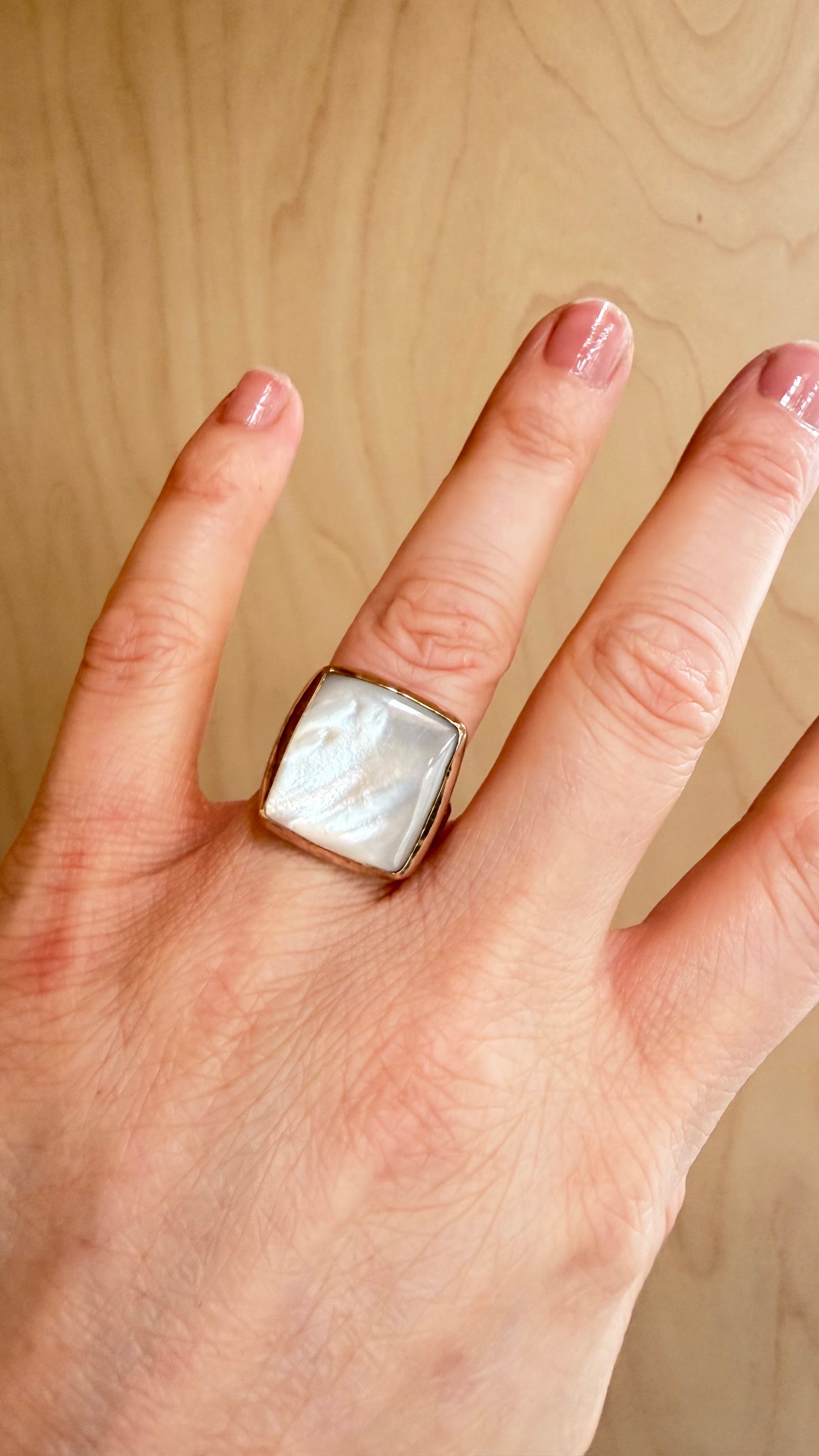 Mother of Pearl Square Ring Gold Filled Size 7
