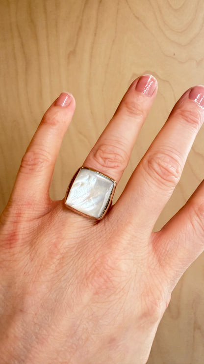 Mother of Pearl Square Ring Gold Filled Size 7