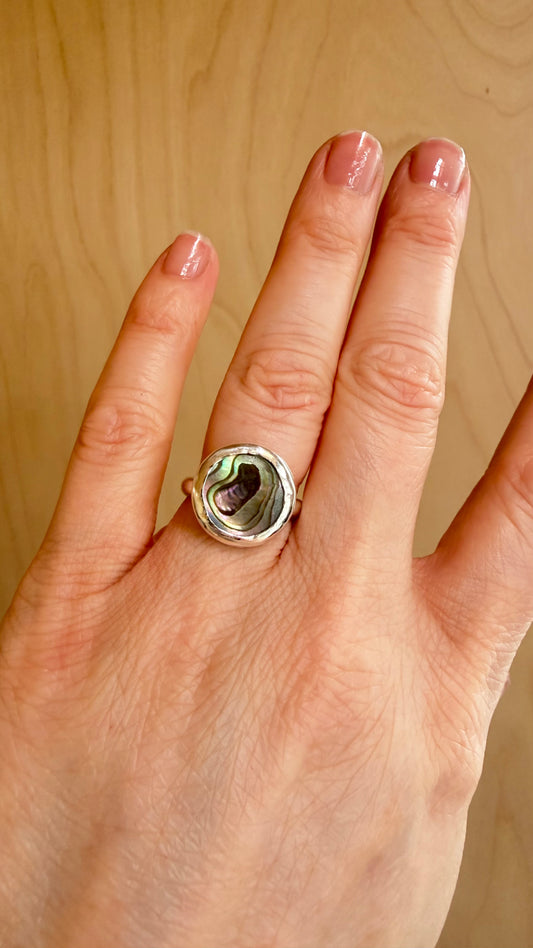 Abalone Coin Ring Size 7