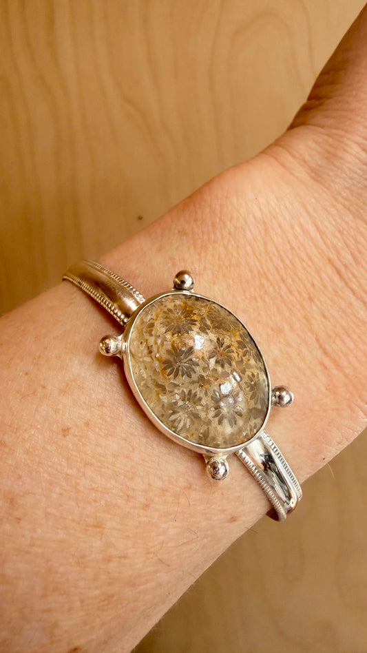 Beaded Oval Fossilized Coral Cuff