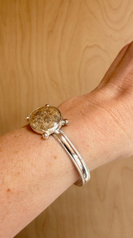 Beaded Oval Fossilized Coral Cuff