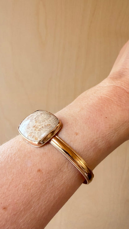 Fossilized Coral Gold Filled Cuff