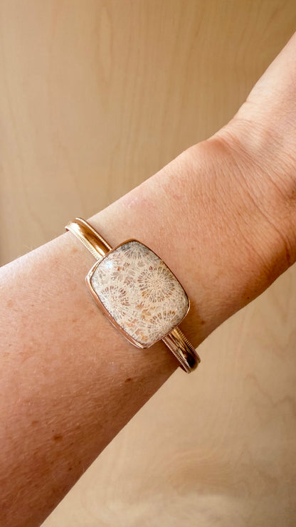 Fossilized Coral Gold Filled Cuff