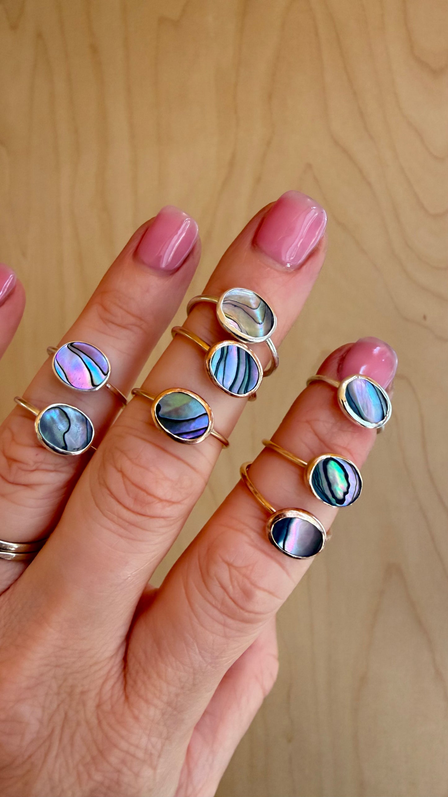 abalone rings on hand