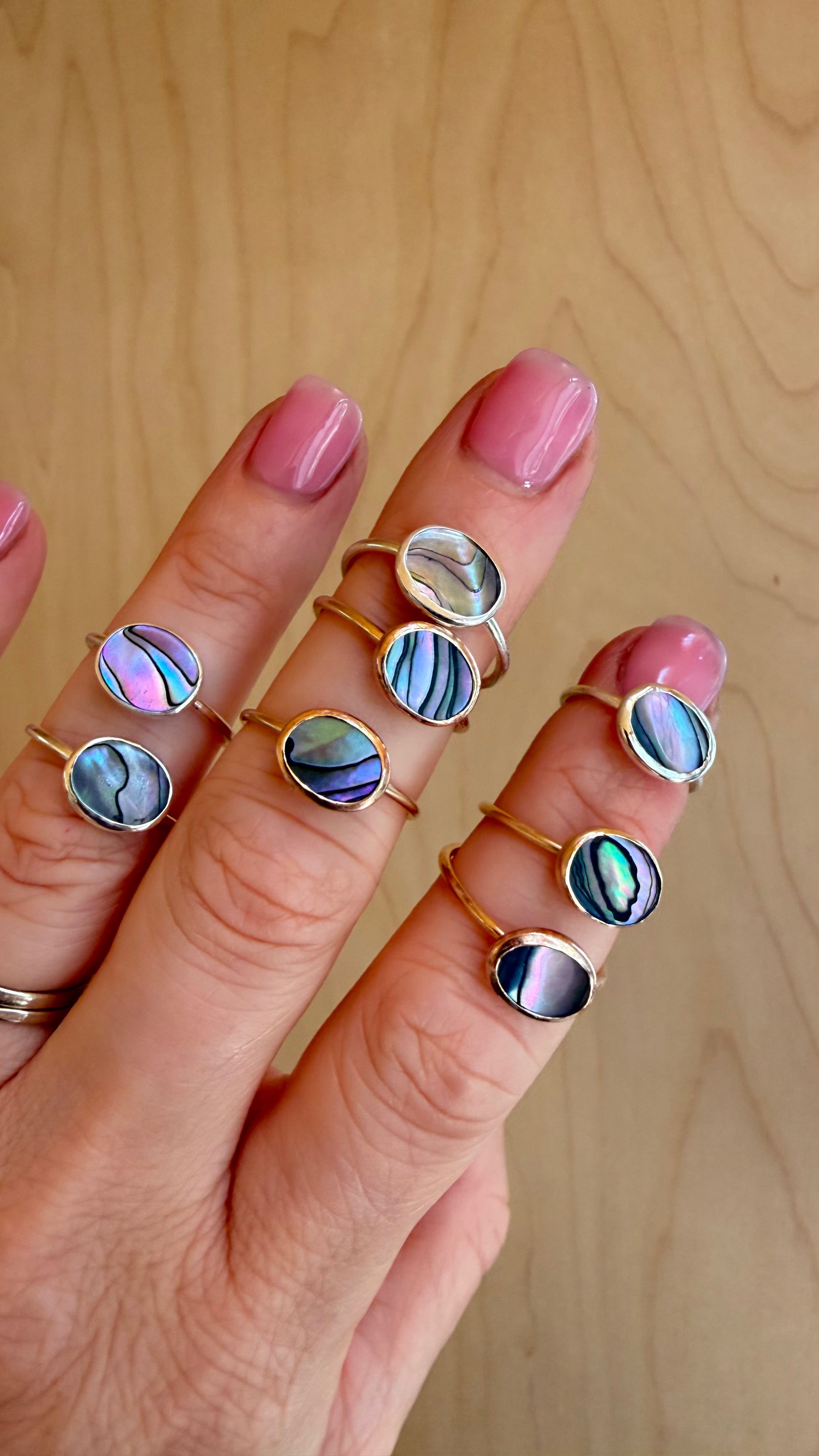 abalone rings on hand