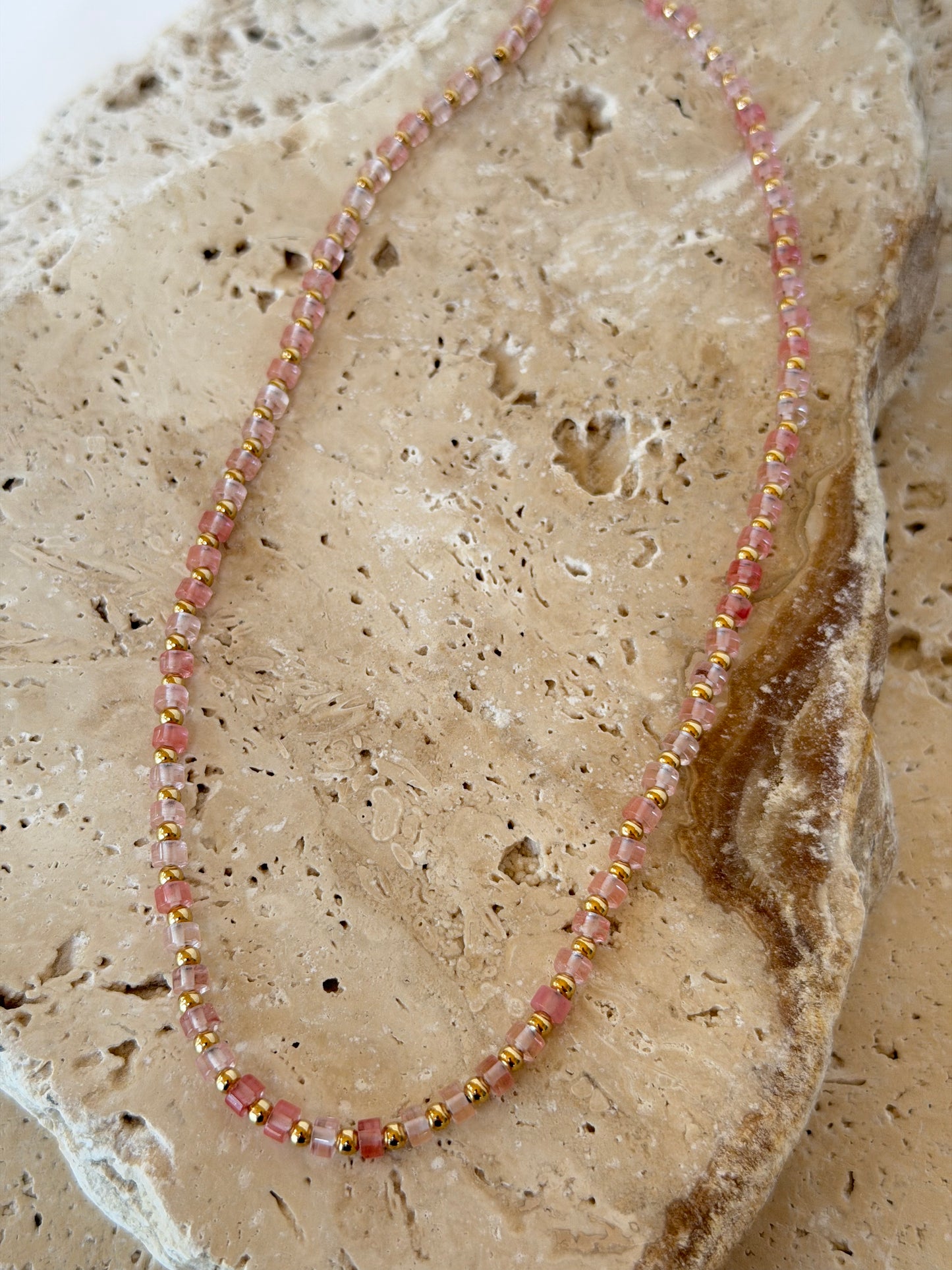 Rose Quartz Heshi Bead Necklace