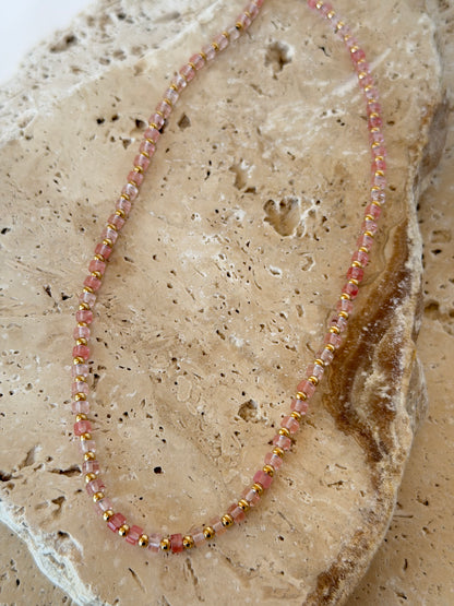 Rose Quartz Heshi Bead Necklace