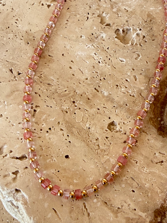 Rose Quartz Heshi Bead Necklace