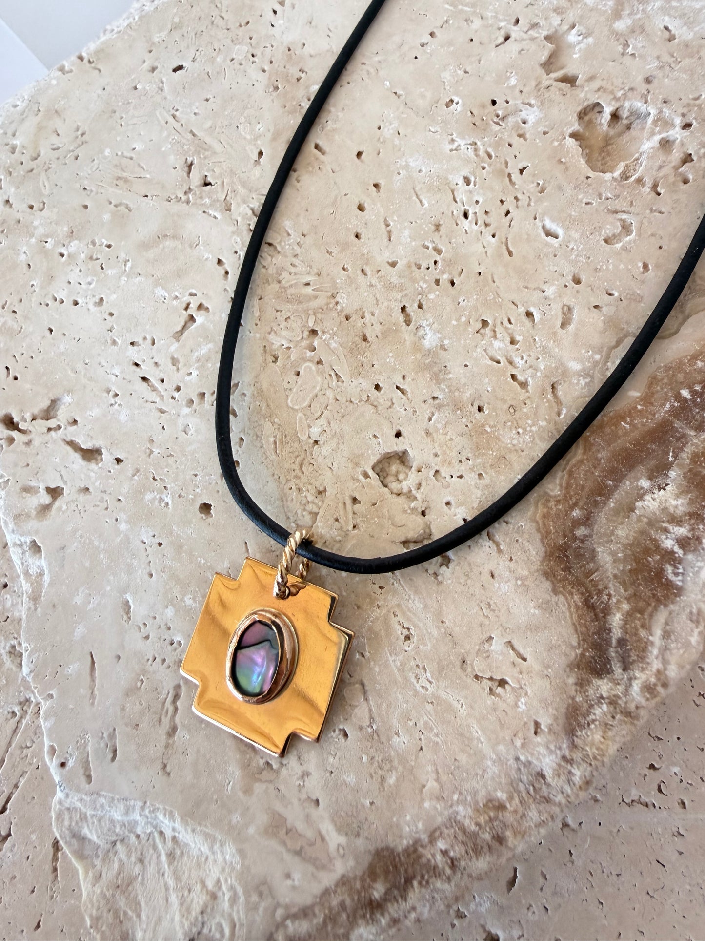 Abalone and Leather Cord Necklace