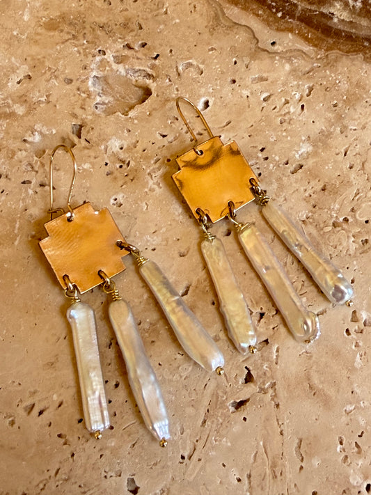 Square Pearl Drop Earrings