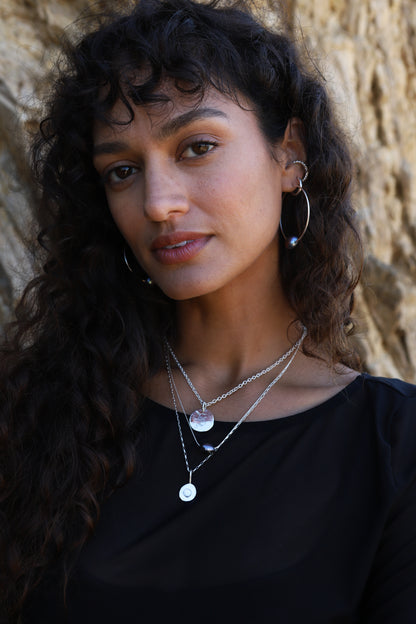 Black Floating Pearl Hoops