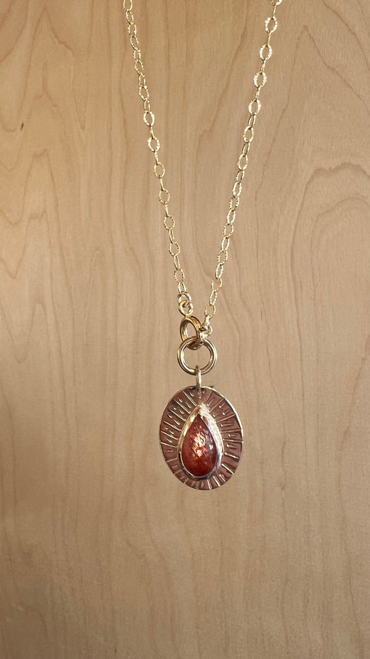 One of a Kind Sunburst Oval with Sunstone Tear Drop