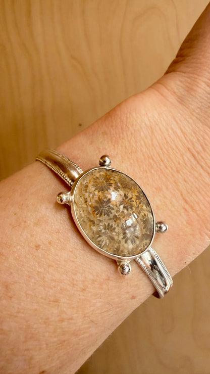 Beaded Oval Fossilized Coral Cuff