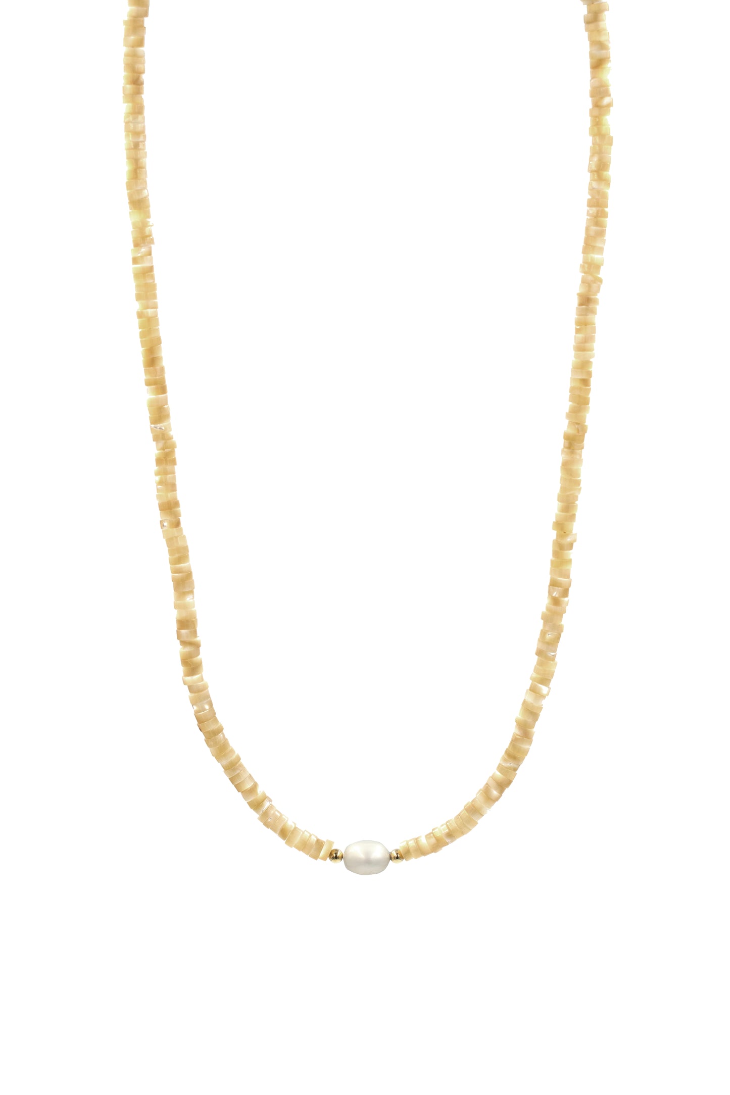 Beige Mother of Pearl Heshi Bead Necklace