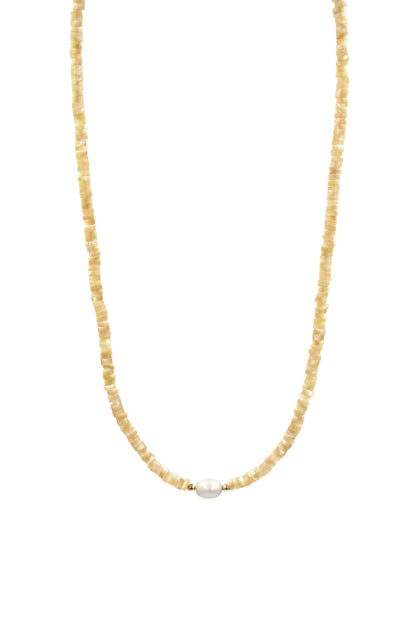 Beige Mother of Pearl Heshi Bead Necklace