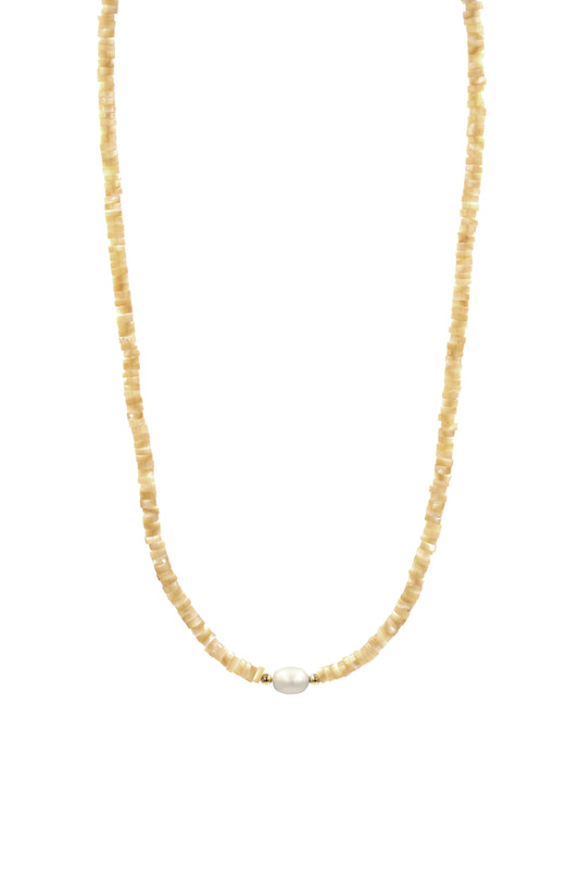 Beige Mother of Pearl Heshi Bead Necklace