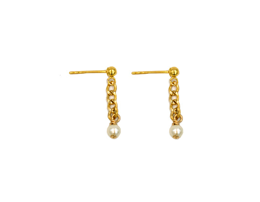 Curb Chain Pearl Drop Earrings