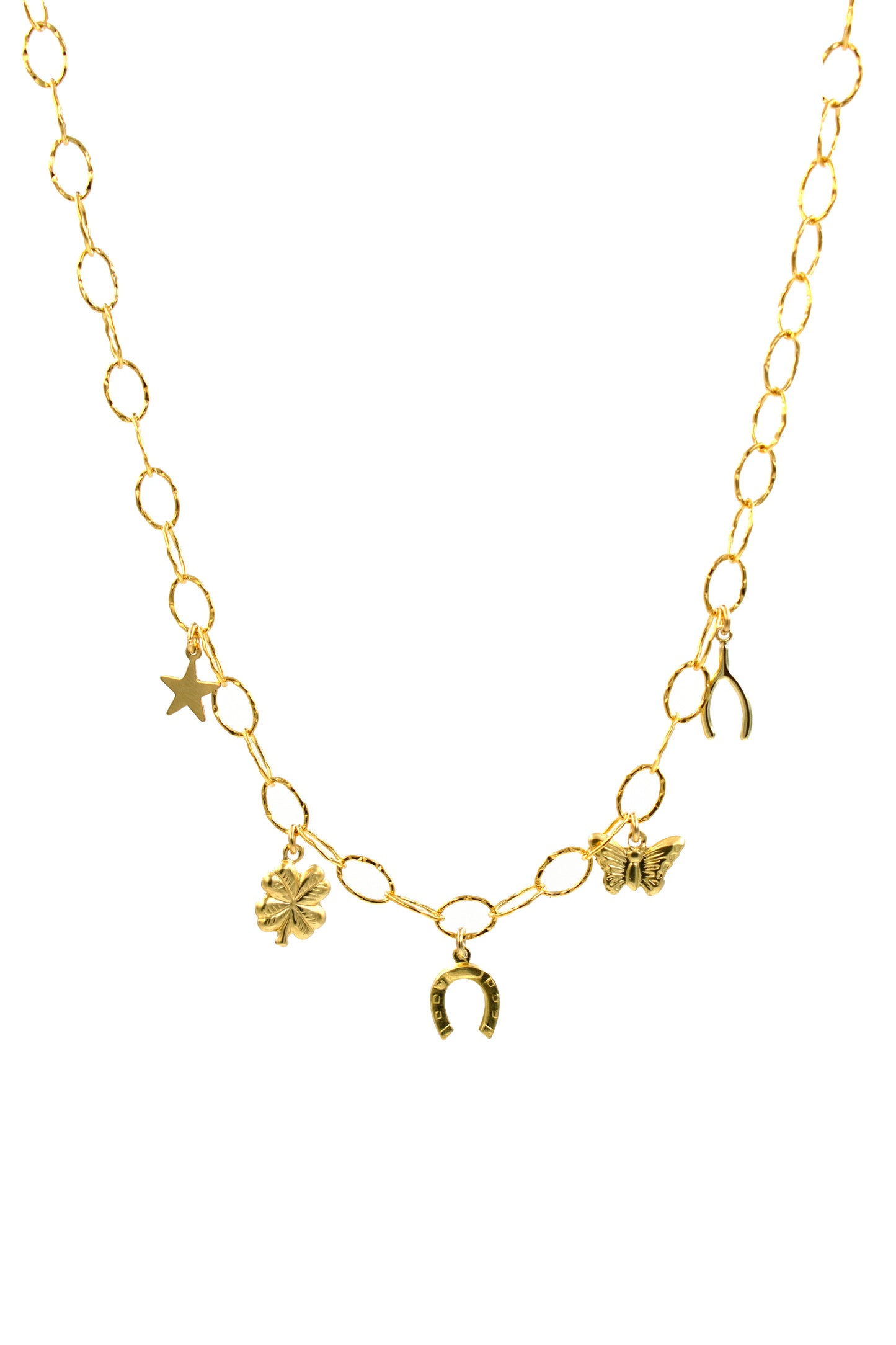 Hammered Oval Charm Chain Necklace