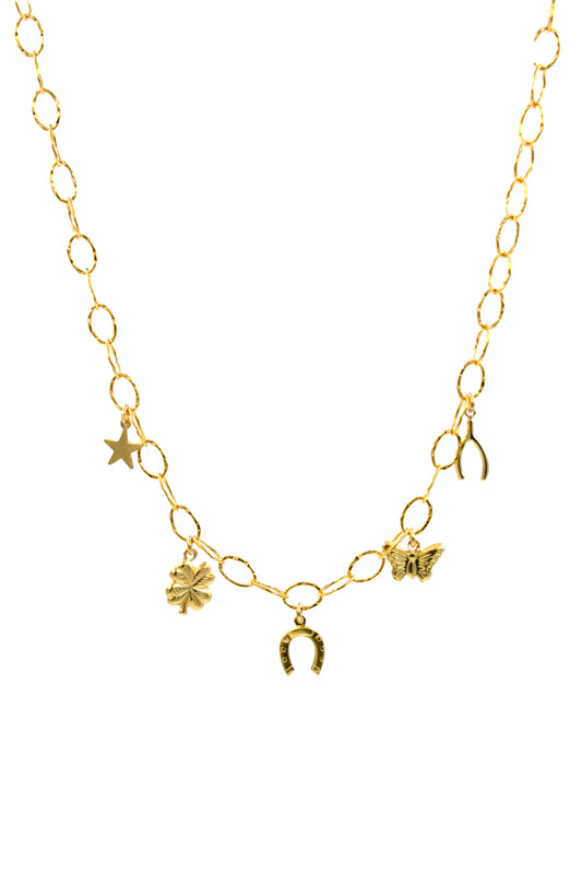 Hammered Oval Charm Chain Necklace