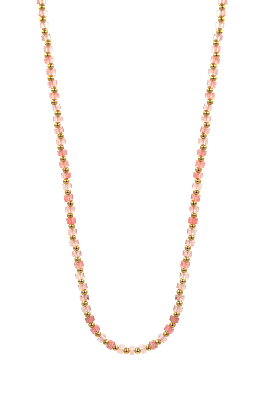 Rose Quartz Heshi Bead Necklace