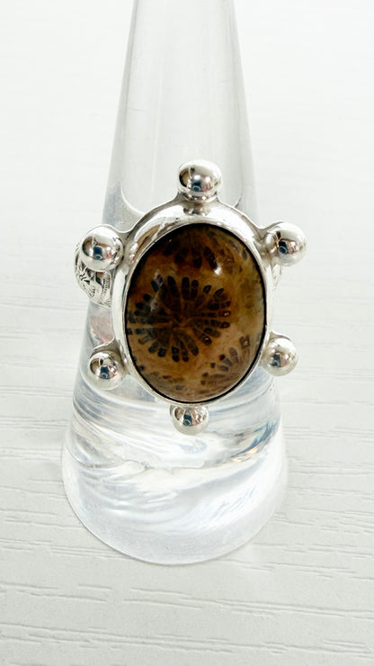 Sunshine Fossilized Coral Ring Size 7
