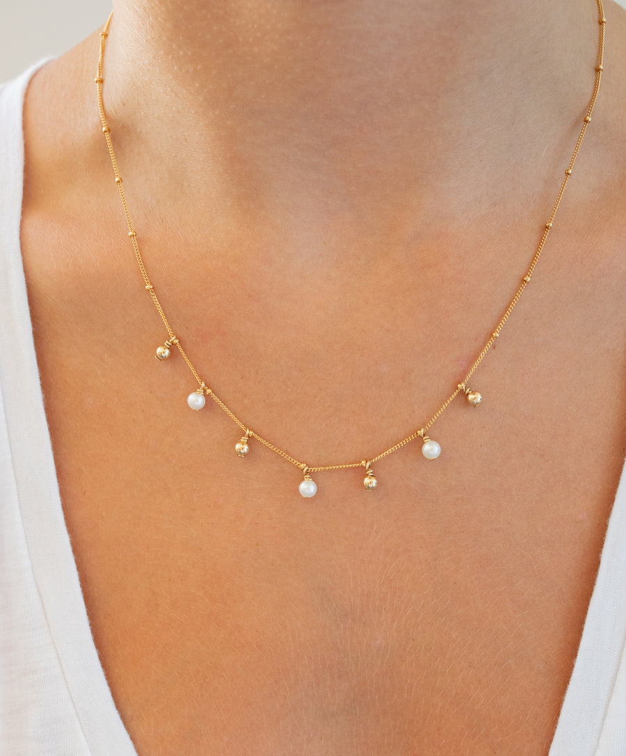 Pearl and Gold Ball Shaker Necklace